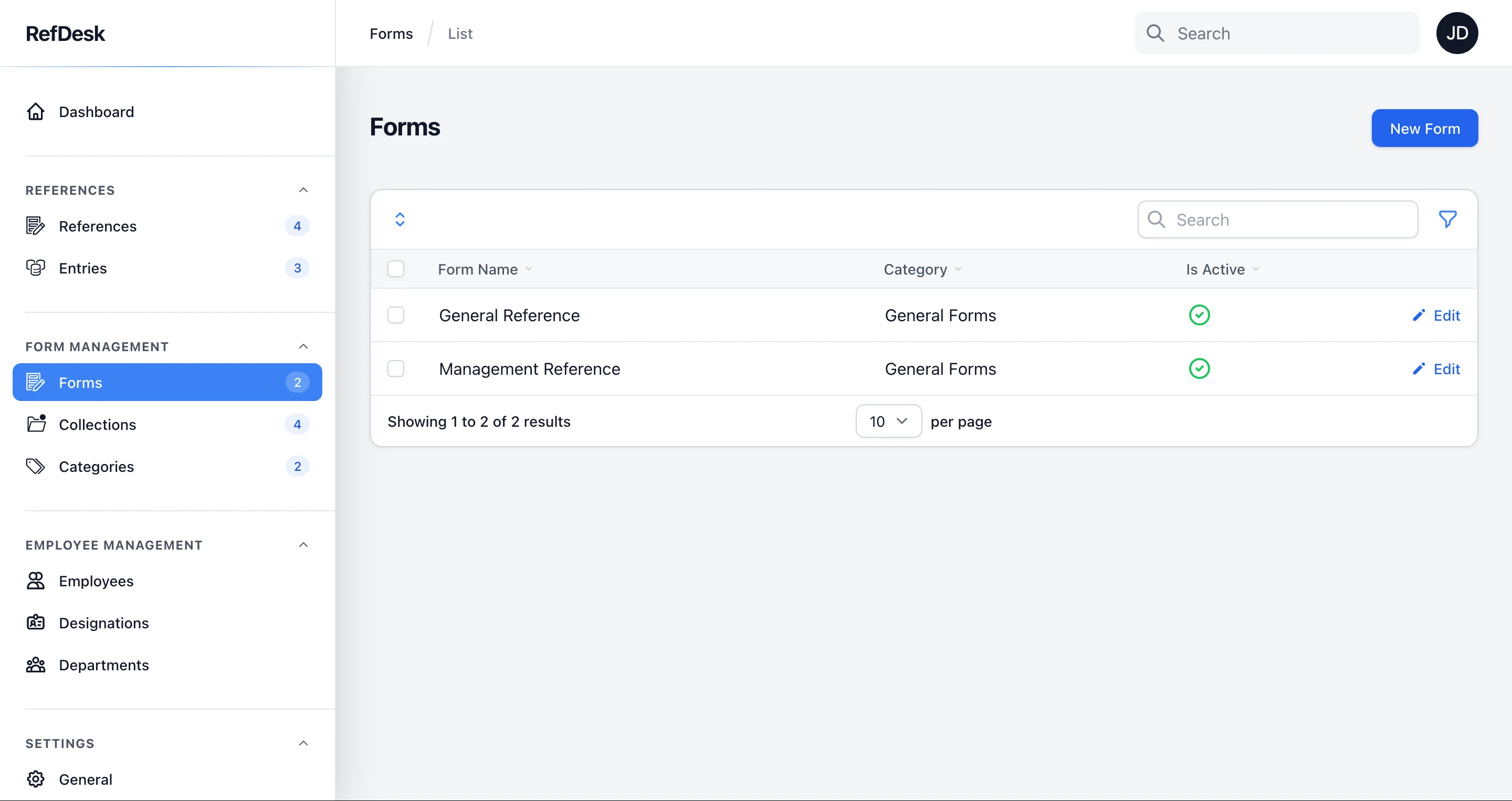 Manage Reference Forms