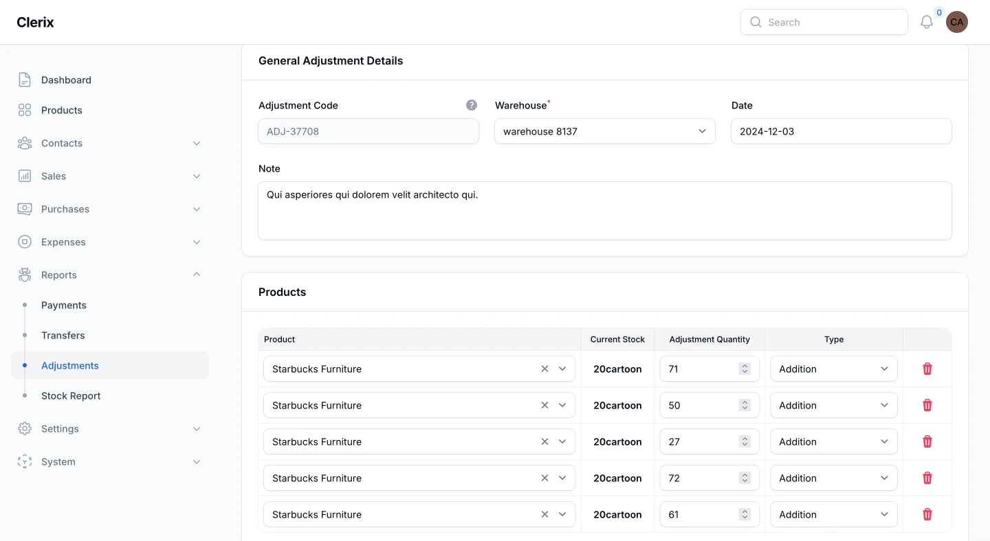 Adjustment Management