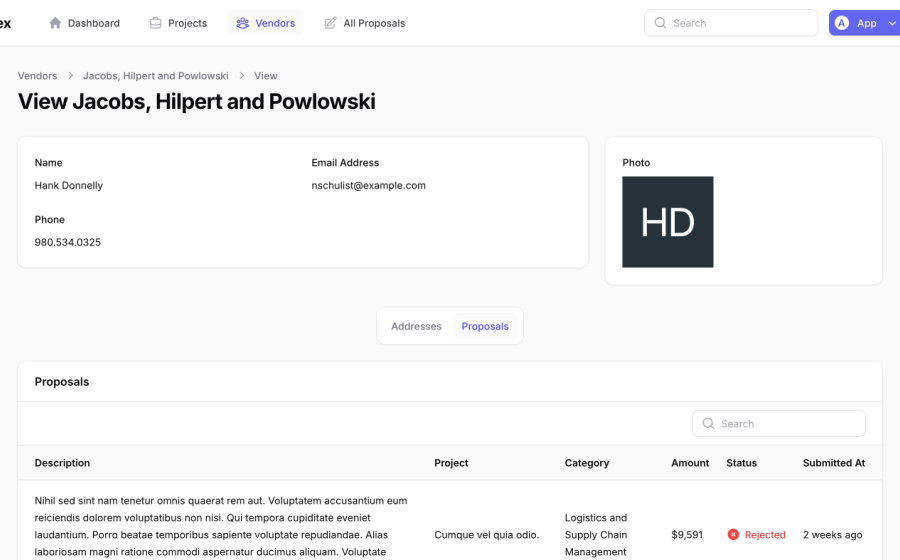 Vendex - Vendors and proposal management system